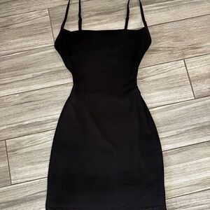 Garage Black Knit Bodycon Mini Dress XS Strappy Sleeveless Square Neck